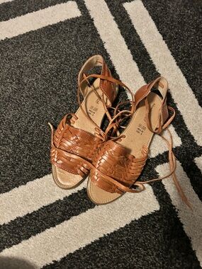Woven Leather Lace-Up Sandals - Brown Huaraches